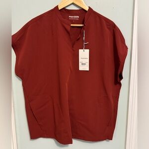 Mandala Mandarin Dolman Fired Brick Scrub top Sz L